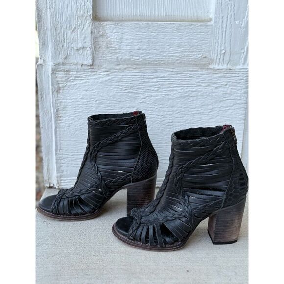 Freebird Washed Black Bela 100% Leather Cross Braided Ankle Western Boho Boots - Picture 13 of 14